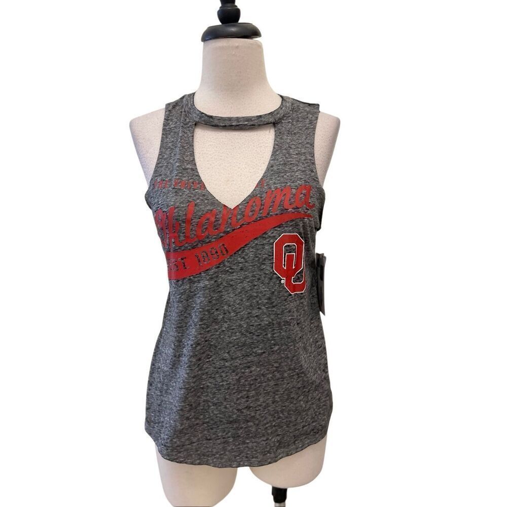 Concepts Sport Women's Cutout Oklahoma Sleeveless Graphic Tank Gray Small NWT